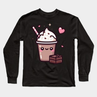 Kawaii Cute Chocolate Milkshake with Chocolate Bar and Hearts | Kawaii Food Art Long Sleeve T-Shirt